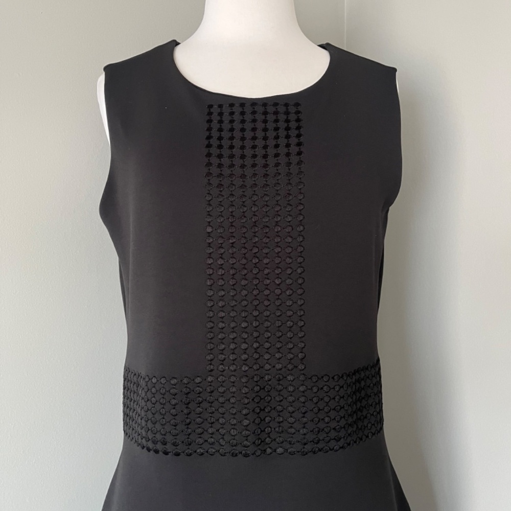 Hugo Boss Black Stretch Embordered Pencil Career Sleeveless Dots Sheath Dress L - Picture 7 of 13